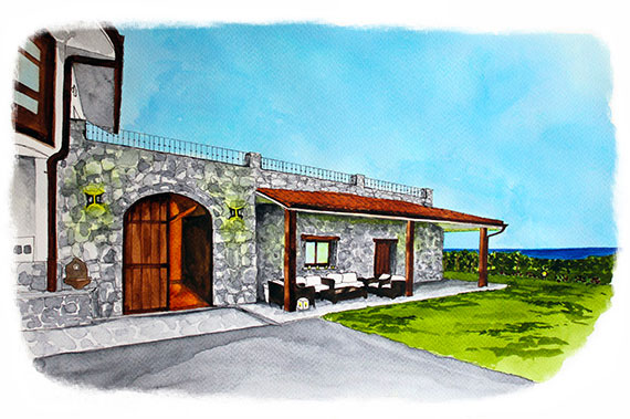 Watercolour of Bodega Txakoli Rezabal